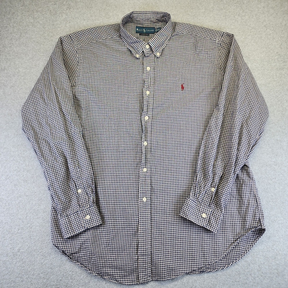 Ralph Lauren Men's XXL 2XL Classic Fit Plaid Blue Brown Long Sleeve Button Shirt - Picture 2 of 6